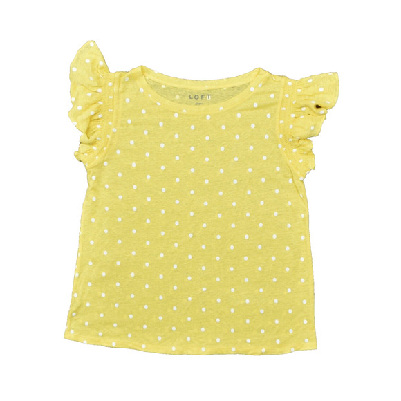 Loft Women's Size L Blouse Top Short Sleeve Yellow Linen Round Neck Polka Dot - Picture 1 of 8